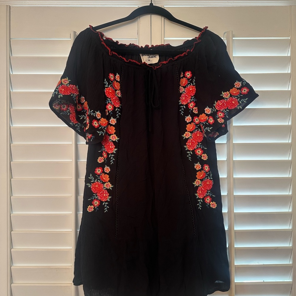 Black Floral Embroidered Dress